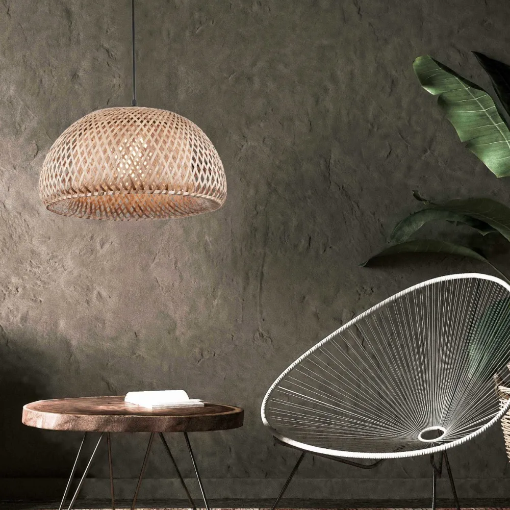 Lampadari Moderni-Selezionato da Mazzolaluce Lampadario cupola di rattan bamboo naturale per soggiorno