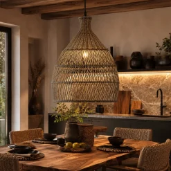 Lampadari Cucina-Selezionato da Mazzolaluce Lampadario cupola di rattan grigio 42 cm per cucina