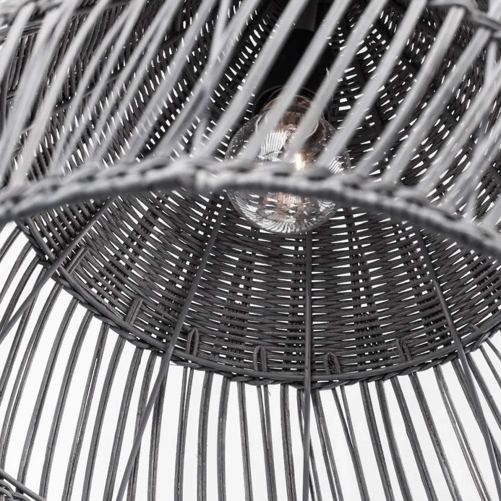 Lampadari Cucina-Selezionato da Mazzolaluce Lampadario cupola di rattan grigio 42 cm per cucina