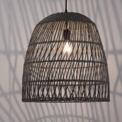 Lampadario Camera Da Letto-Selezionato da Mazzolaluce Lampadario cupola di rattan grigio 46 cm per camera da letto
