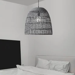 Lampadario Camera Da Letto-Selezionato da Mazzolaluce Lampadario cupola di rattan grigio 46 cm per camera da letto