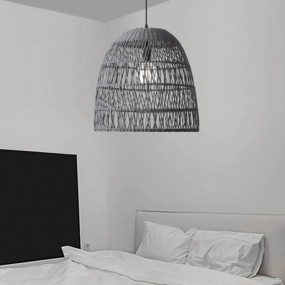 Lampadario Camera Da Letto-Selezionato da Mazzolaluce Lampadario cupola di rattan grigio 46 cm per camera da letto