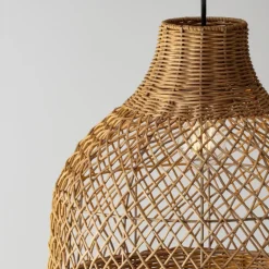 Lampadari Moderni-Selezionato da Mazzolaluce Lampadario cupola di rattan miele a sospensione 40 cm per soggiorno