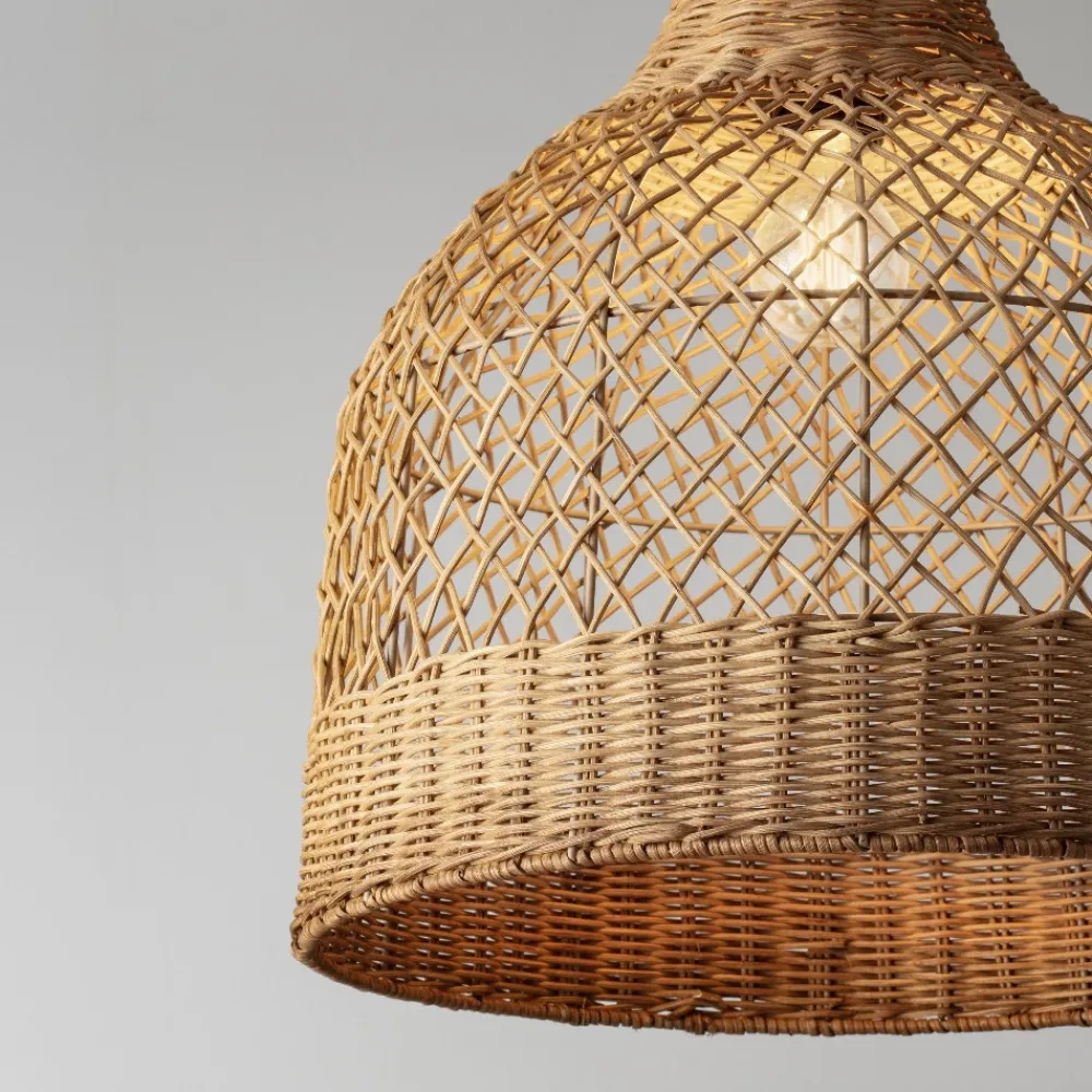 Lampadari Moderni-Selezionato da Mazzolaluce Lampadario cupola di rattan miele a sospensione 40 cm per soggiorno