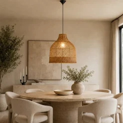 Lampadari Moderni-Selezionato da Mazzolaluce Lampadario cupola di rattan miele a sospensione 40 cm per soggiorno