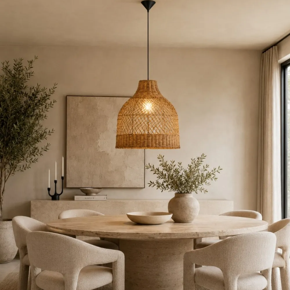Lampadari Moderni-Selezionato da Mazzolaluce Lampadario cupola di rattan miele a sospensione 40 cm per soggiorno