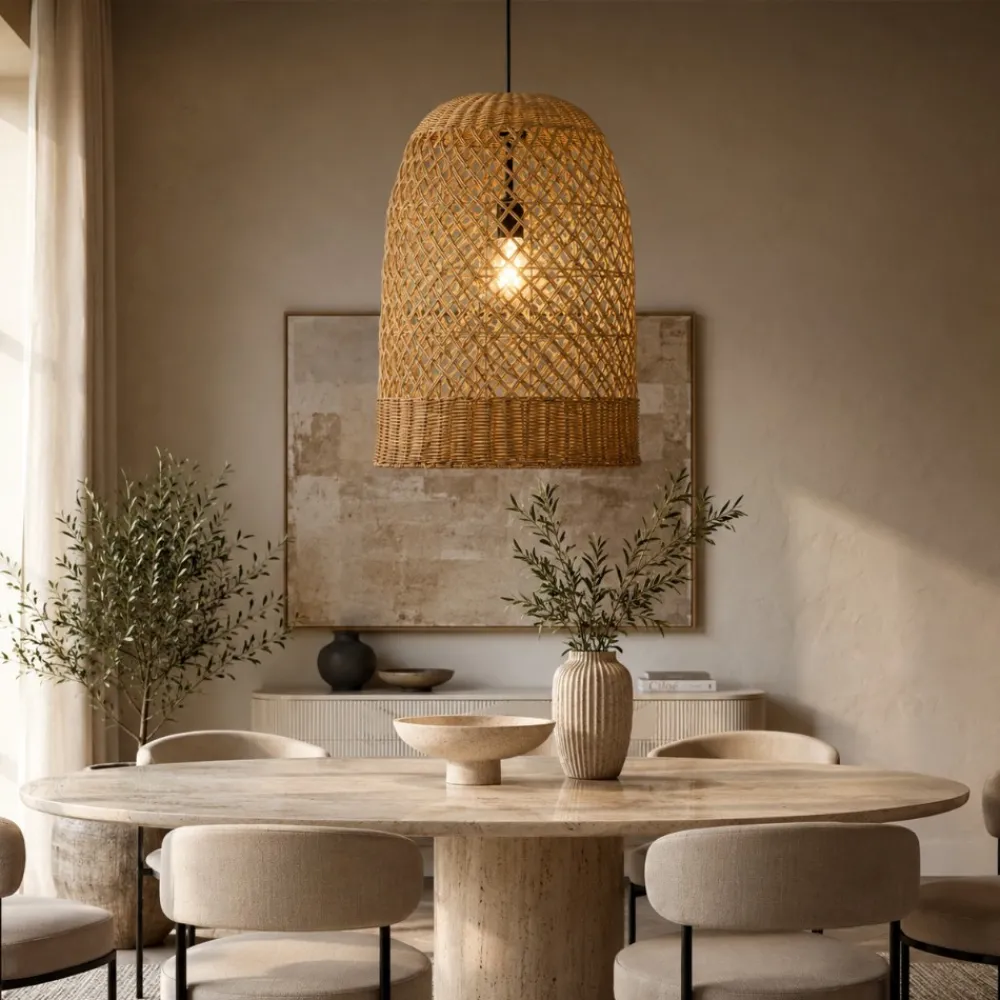 Lampadari Moderni-Selezionato da Mazzolaluce Lampadario cupola di rattan miele intrecciato 41 cm per sala da pranzo