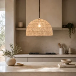 Lampadari Cucina-Selezionato da Mazzolaluce Lampadario cupola di rattan naturale 40 cm per cucina