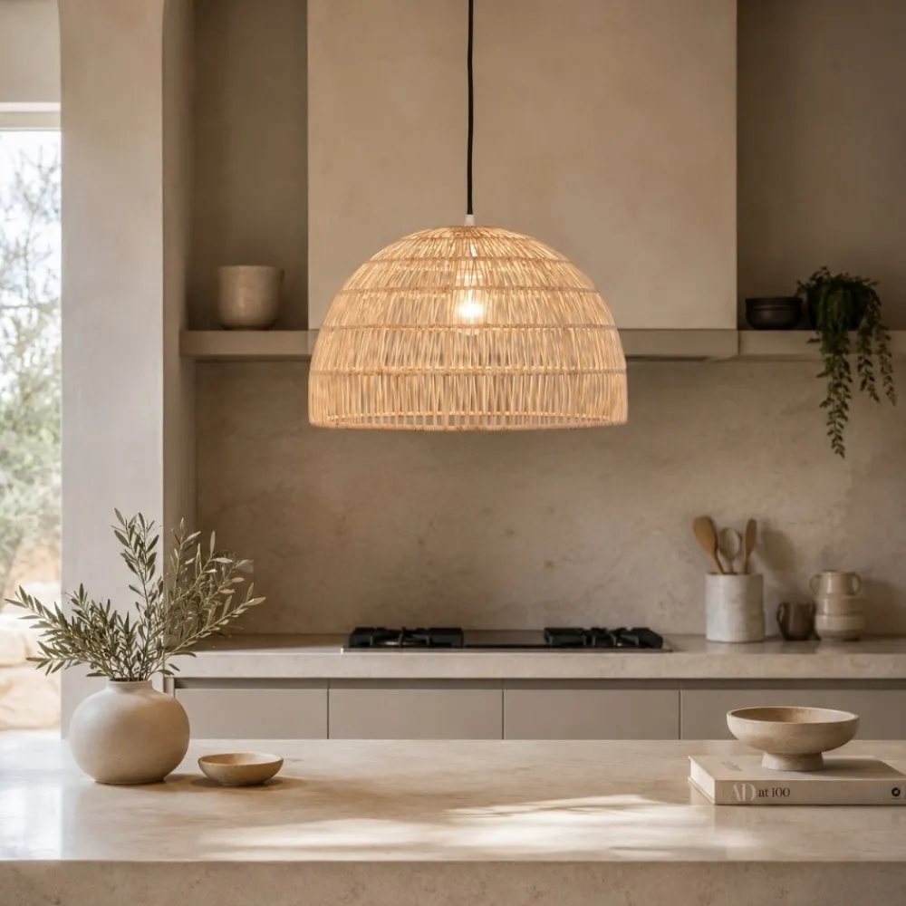 Lampadari Cucina-Selezionato da Mazzolaluce Lampadario cupola di rattan naturale 40 cm per cucina