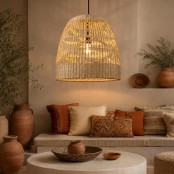 Lampadari Cucina-Selezionato da Mazzolaluce Lampadario cupola di rattan naturale 46 cm per cucina