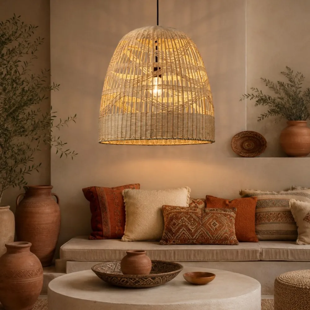 Lampadari Cucina-Selezionato da Mazzolaluce Lampadario cupola di rattan naturale 46 cm per cucina