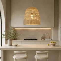 Lampadari Cucina-Selezionato da Mazzolaluce Lampadario cupola di rattan naturale 46 cm per cucina