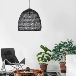 Lampadari Moderni-Selezionato da Mazzolaluce Lampadario cupola di rattan nero per soggiorno sala da pranzo