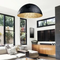 Lampadari Moderni-Selezionato da Mazzolaluce Lampadario cupola esterno nero interno oro martellato