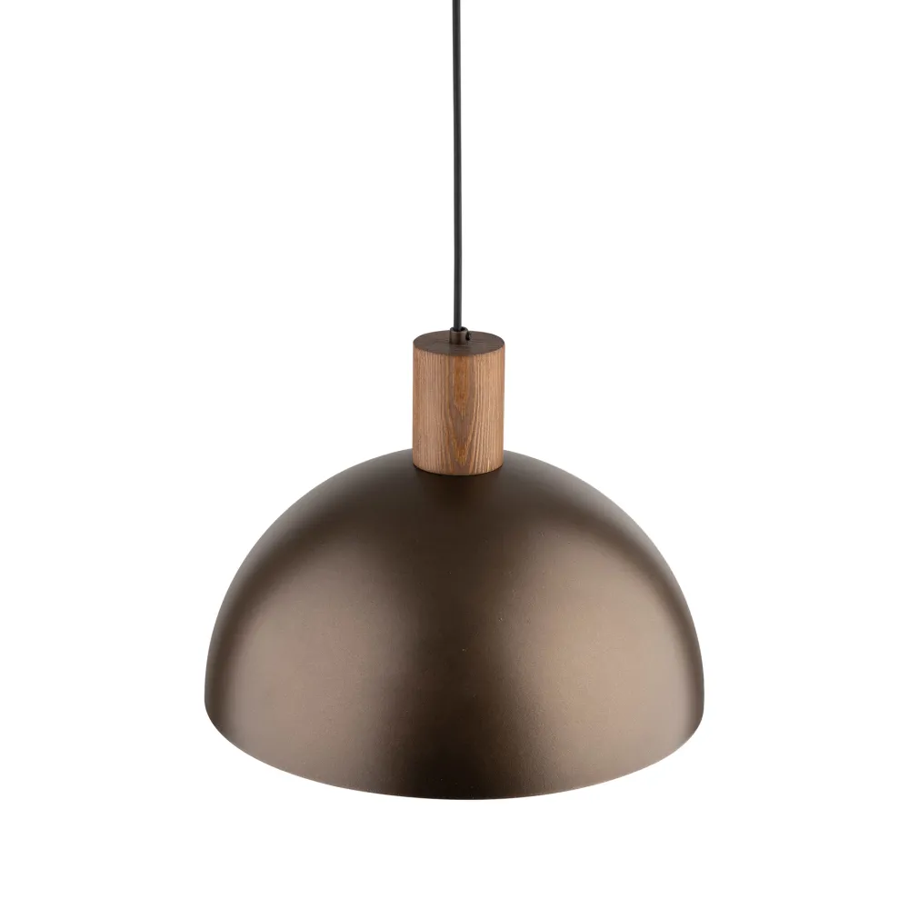 Lampadari Cucina-Selezionato da Mazzolaluce Lampadario cupola marrone in metallo inserti legno pino per cucina