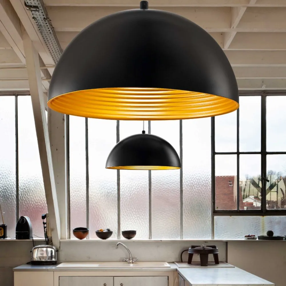 Lampadari Cucina-Fabas Luce Lampadario cupola nera interno oro per cucina dingle