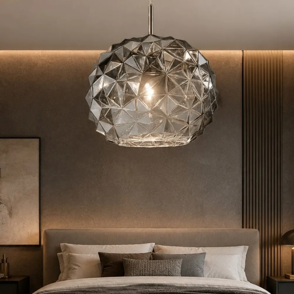 Lampadario Camera Da Letto-Perenz Illuminazione Lampadario da camera da letto meteora sfera di vetro fume specchiato perenz