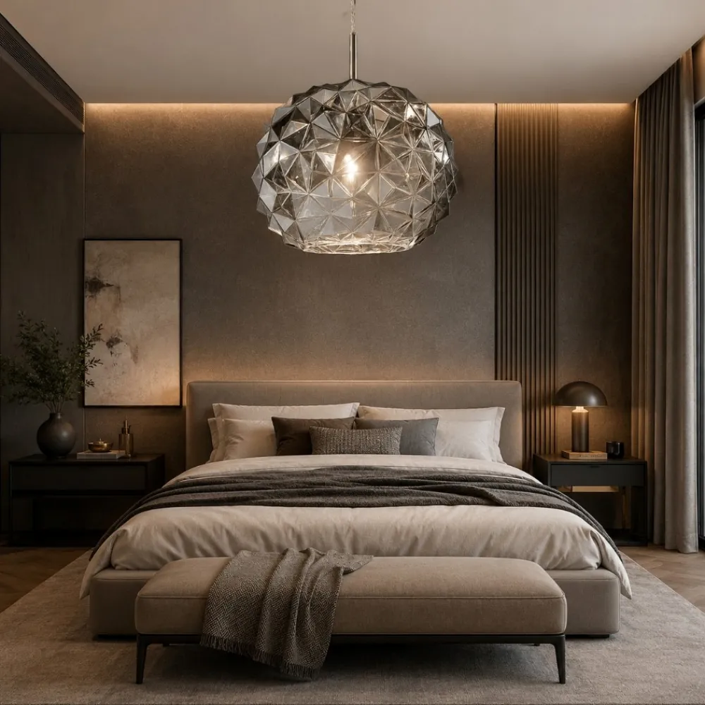 Lampadario Camera Da Letto-Perenz Illuminazione Lampadario da camera da letto meteora sfera di vetro fume specchiato perenz