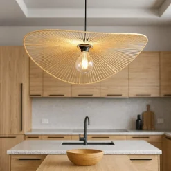 Lampadari Cucina-Selezionato da Mazzolaluce Lampadario da cucina a cerchio ondulato marrone in corda per tavolo 58 cm