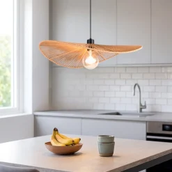 Lampadari Cucina-Selezionato da Mazzolaluce Lampadario da cucina a cerchio ondulato marrone in corda per tavolo 58 cm