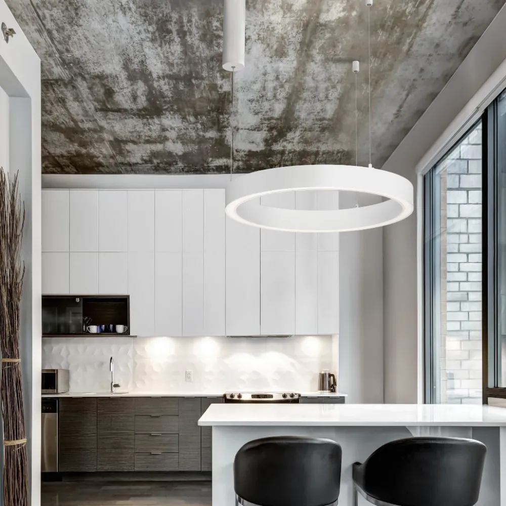 Lampadari Moderni-Selezionato da Mazzolaluce Lampadario da cucina anello bianco led 3000k 60cm dimmerabile