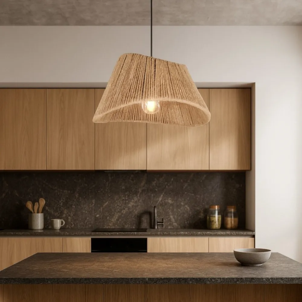 Lampadari Cucina-Selezionato da Mazzolaluce Lampadario da cucina conico marrone in corda