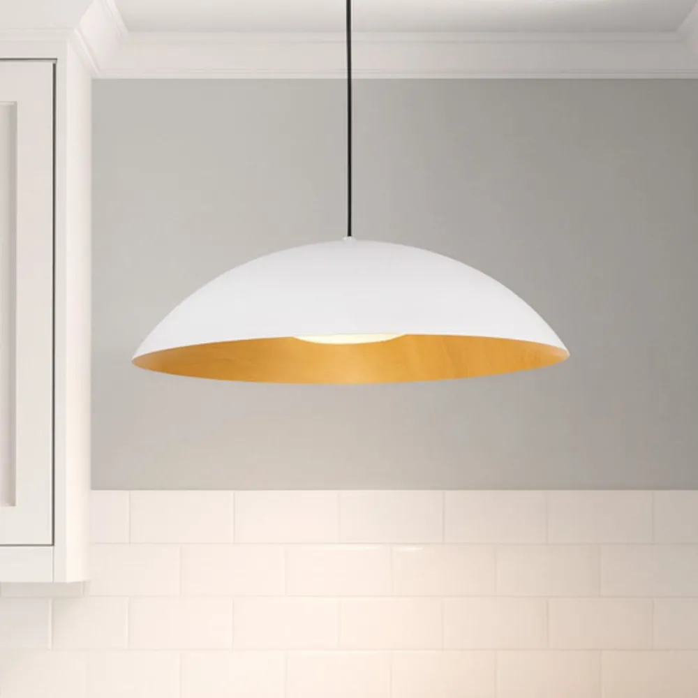 Lampadari Cucina-Selezionato da Mazzolaluce Lampadario da cucina cupola bianca e legno led 3000k dimmerabile