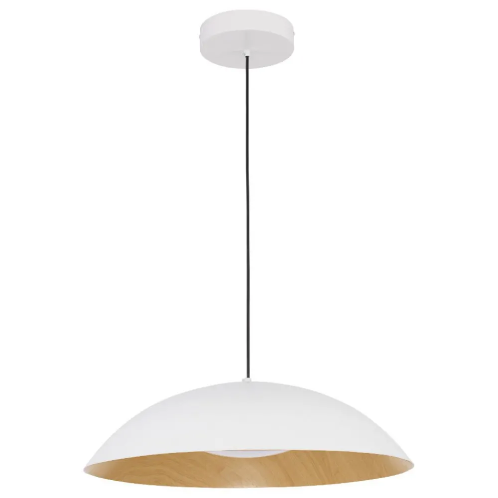 Lampadari Cucina-Selezionato da Mazzolaluce Lampadario da cucina cupola bianca e legno led 3000k dimmerabile