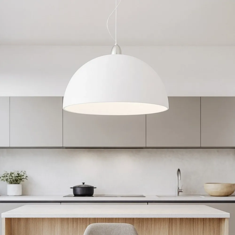 Lampadari Cucina-Selezionato da Mazzolaluce Lampadario da cucina cupola 40cm di vetro bianco
