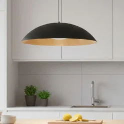 Lampadari Cucina-Selezionato da Mazzolaluce Lampadario da cucina cupola nera e legno led 3000k dimmerabile
