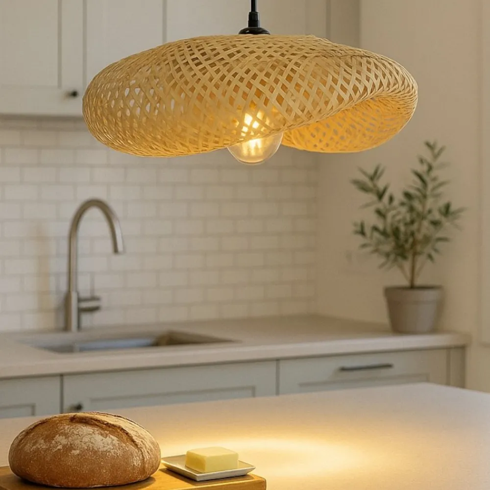 Lampadari Cucina-Selezionato da Mazzolaluce Lampadario da cucina in rattan e bambu'