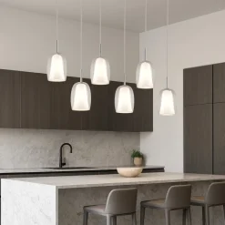 Lampadari Cucina-Selezionato da Mazzolaluce Lampadario da cucina 6 luci con paralumi in vetro