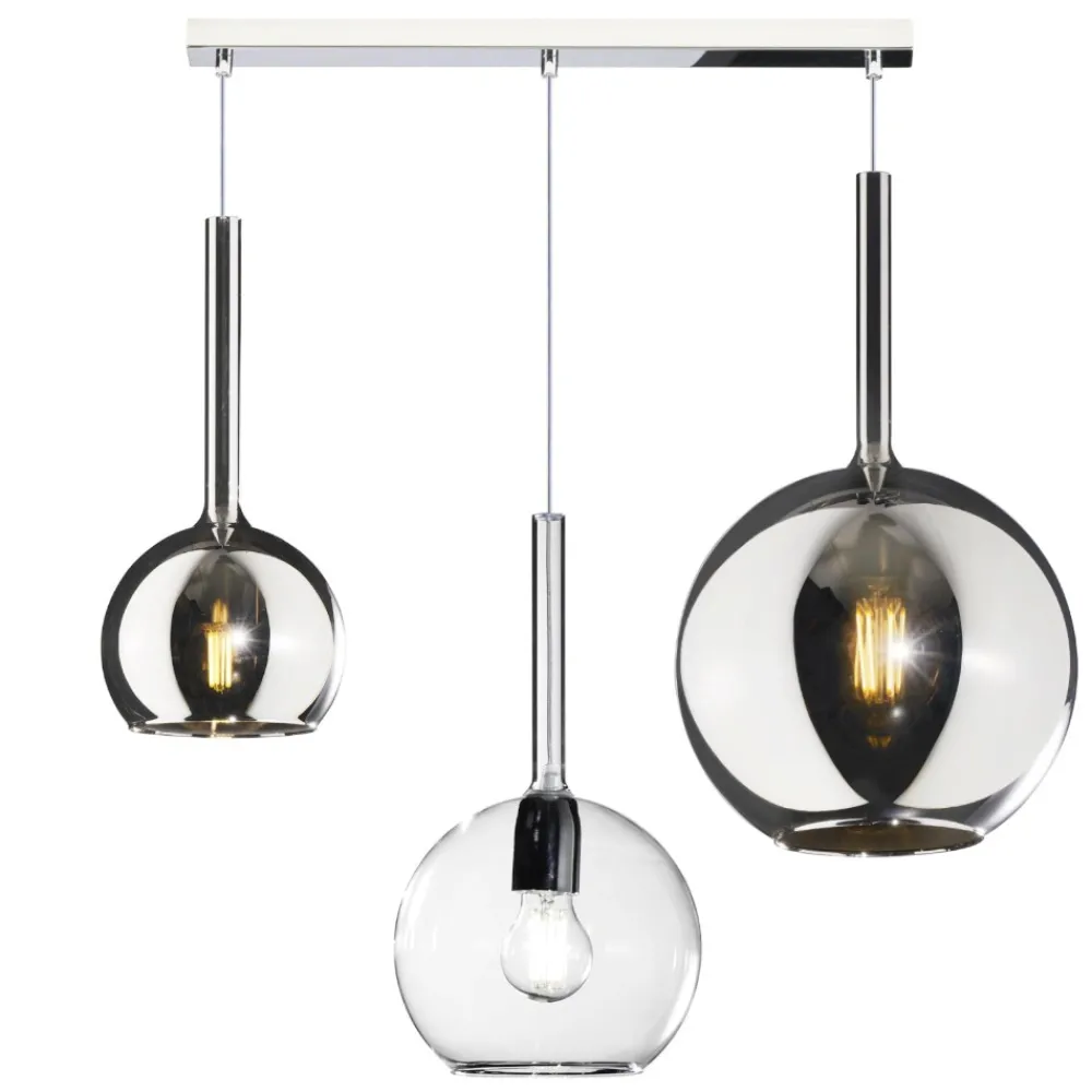 Lampadari Cucina-Top Light Lampadario da cucina 3 luci vetri cromo trasparente