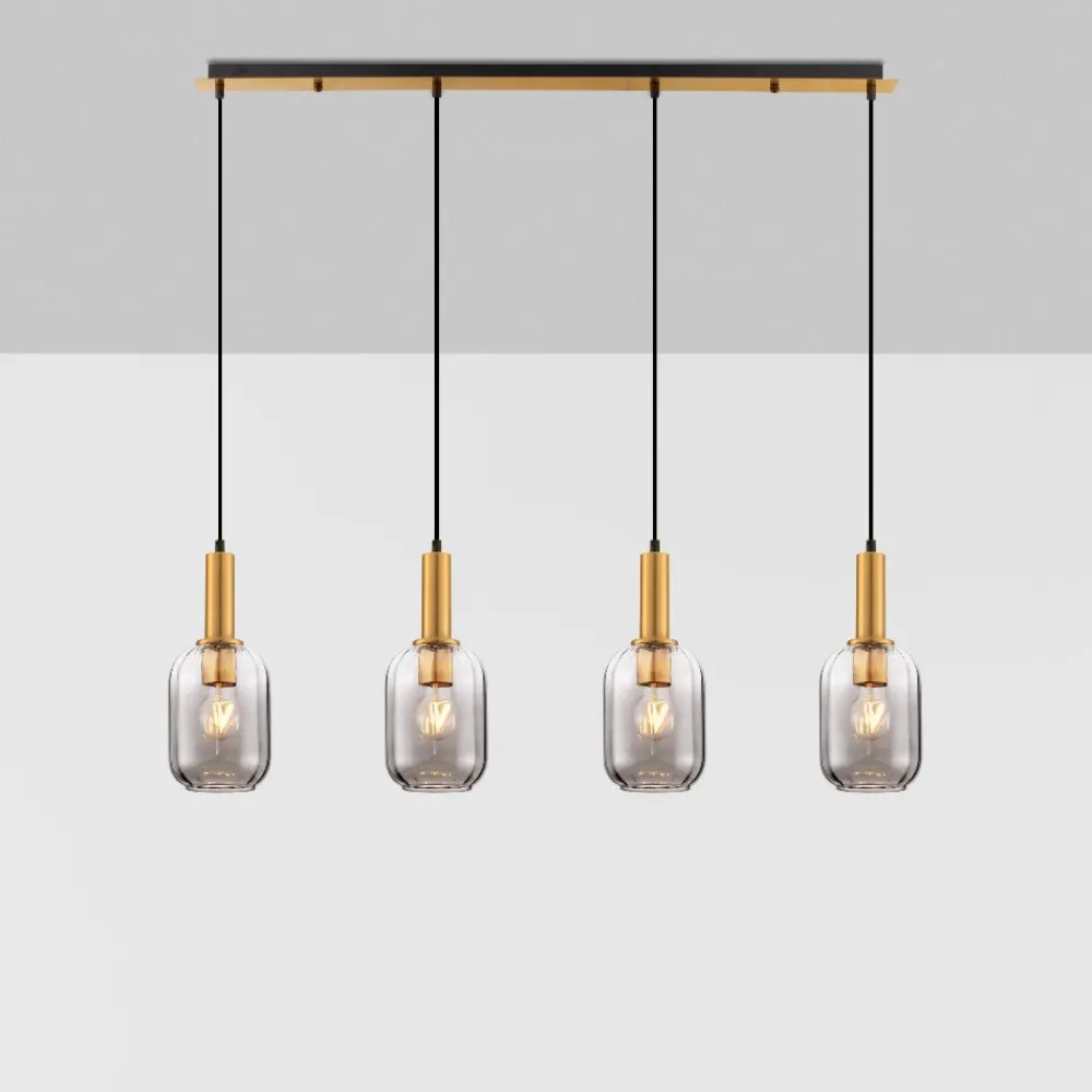 Lampadari Cucina-Selezionato da Mazzolaluce Lampadario da cucina moderna 4 luci con paralumi in vetro