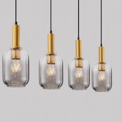 Lampadari Cucina-Selezionato da Mazzolaluce Lampadario da cucina moderna 4 luci con paralumi in vetro