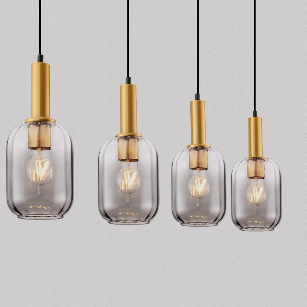 Lampadari Cucina-Selezionato da Mazzolaluce Lampadario da cucina moderna 4 luci con paralumi in vetro