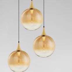 Lampadari Cucina-Selezionato da Mazzolaluce Lampadario da cucina moderna 3 vetri ambra sfere led 3000k