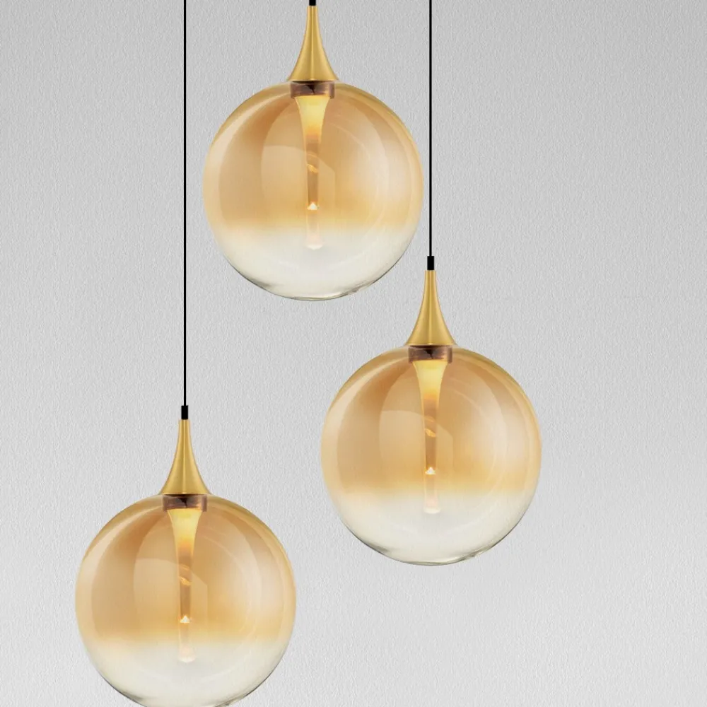 Lampadari Cucina-Selezionato da Mazzolaluce Lampadario da cucina moderna 3 vetri ambra sfere led 3000k