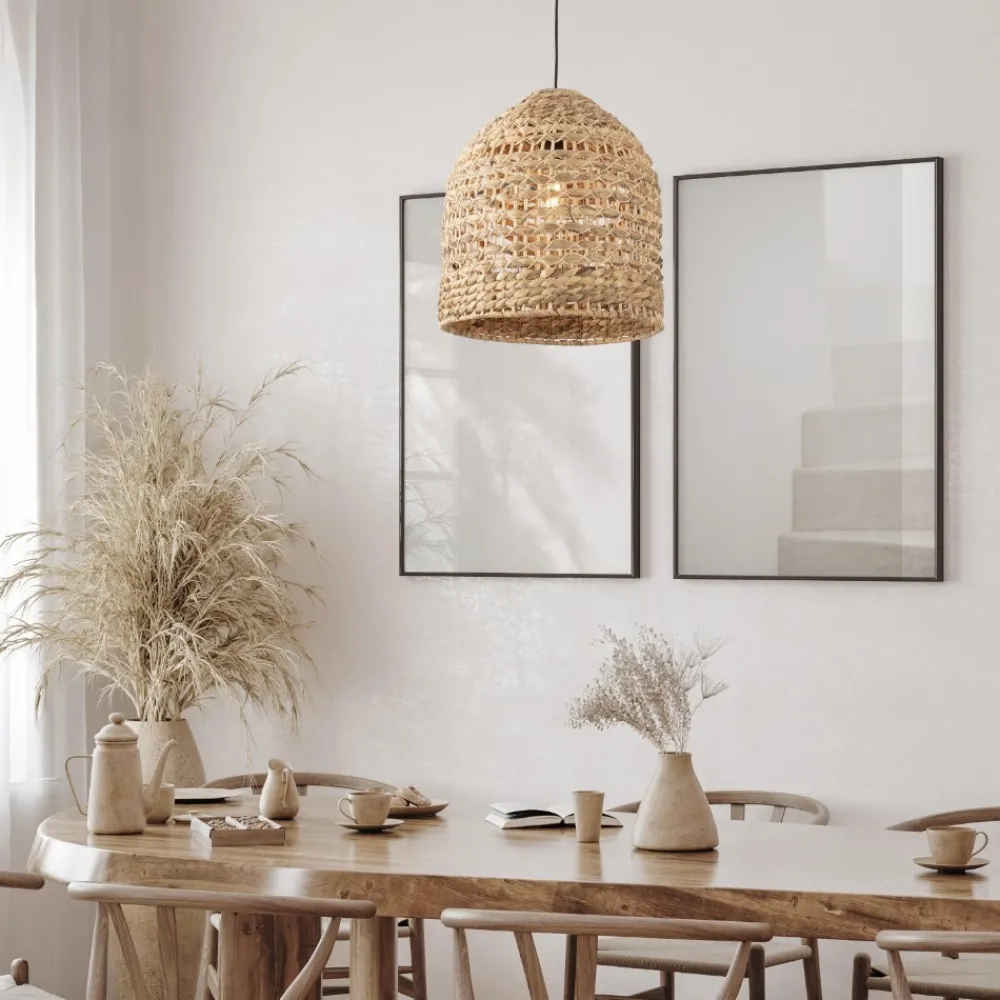 Lampadari Cucina-Selezionato da Mazzolaluce Lampadario da cucina rustica campana di rattan e giacinto legno essiccato