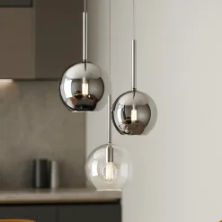 Lampadari Cucina-Top Light Lampadario da cucina tre vetri sferici cromo trasparente