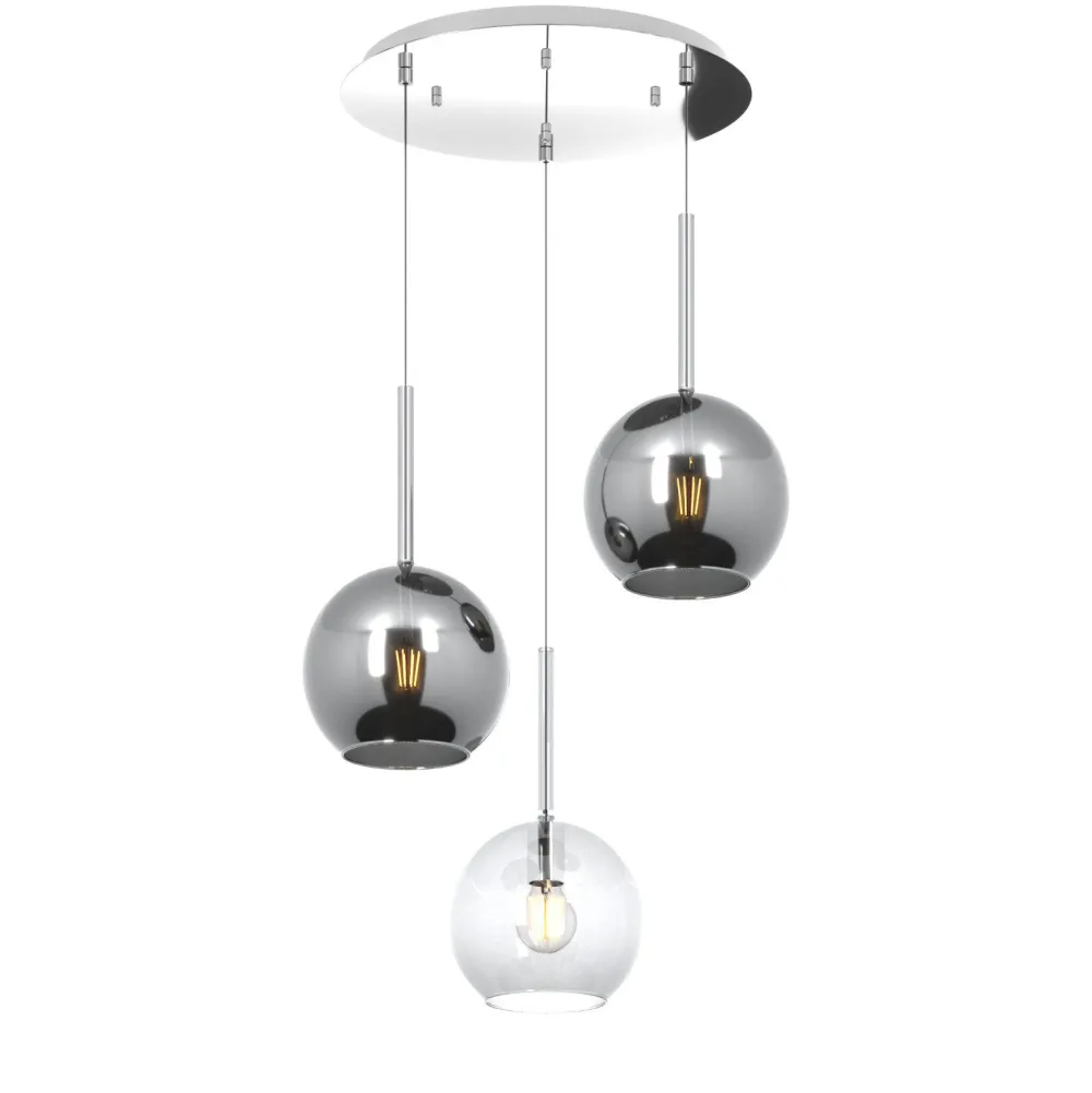 Lampadari Cucina-Top Light Lampadario da cucina tre vetri sferici cromo trasparente