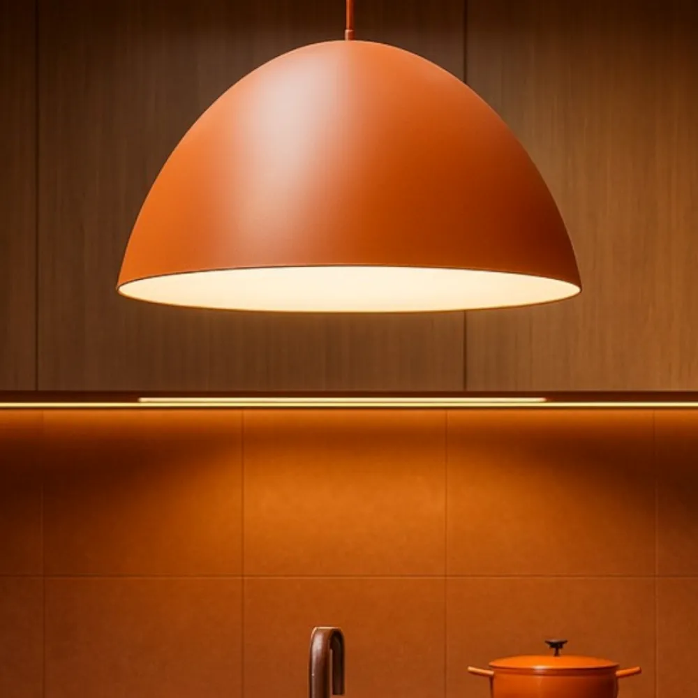 Lampadari Cucina-Selezionato da Mazzolaluce Lampadario da tavolo cupola di metallo 50cm colore mattone