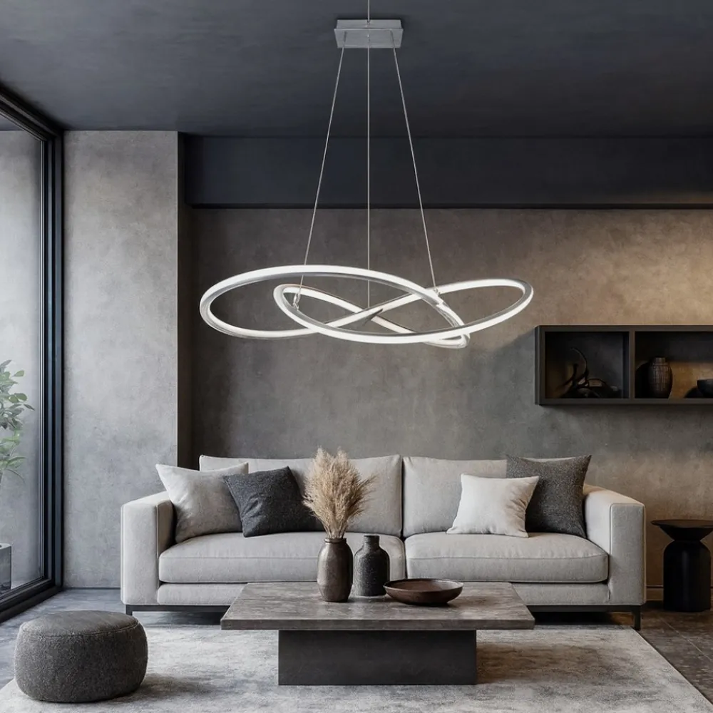 Lampadari Moderni-Selezionato da Mazzolaluce Lampadario design cromato per soggiorno moderno