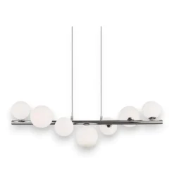 Lampadari Moderni-Selezionato da Mazzolaluce Lampadario design cromato sfere vetro bianco per soggiorno moderno