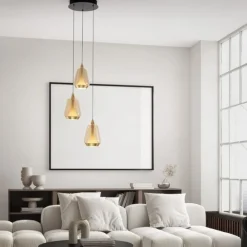Lampadari Cucina-Selezionato da Mazzolaluce Lampadario design da cucina tre luci vetro oro led 3000k dimmerabile