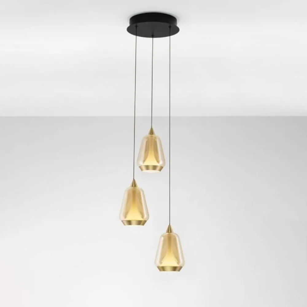 Lampadari Cucina-Selezionato da Mazzolaluce Lampadario design da cucina tre luci vetro oro led 3000k dimmerabile