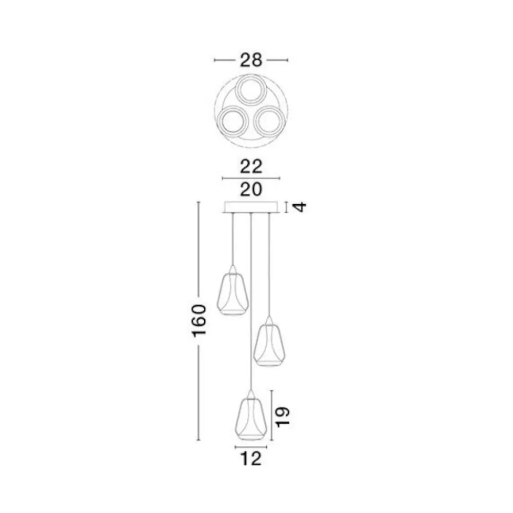 Lampadari Cucina-Selezionato da Mazzolaluce Lampadario design da cucina tre luci vetro oro led 3000k dimmerabile