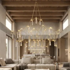 Lampadari Moderni-Selezionato da Mazzolaluce Lampadario design elegance con cristalli oro led 20w 3000k per salotto