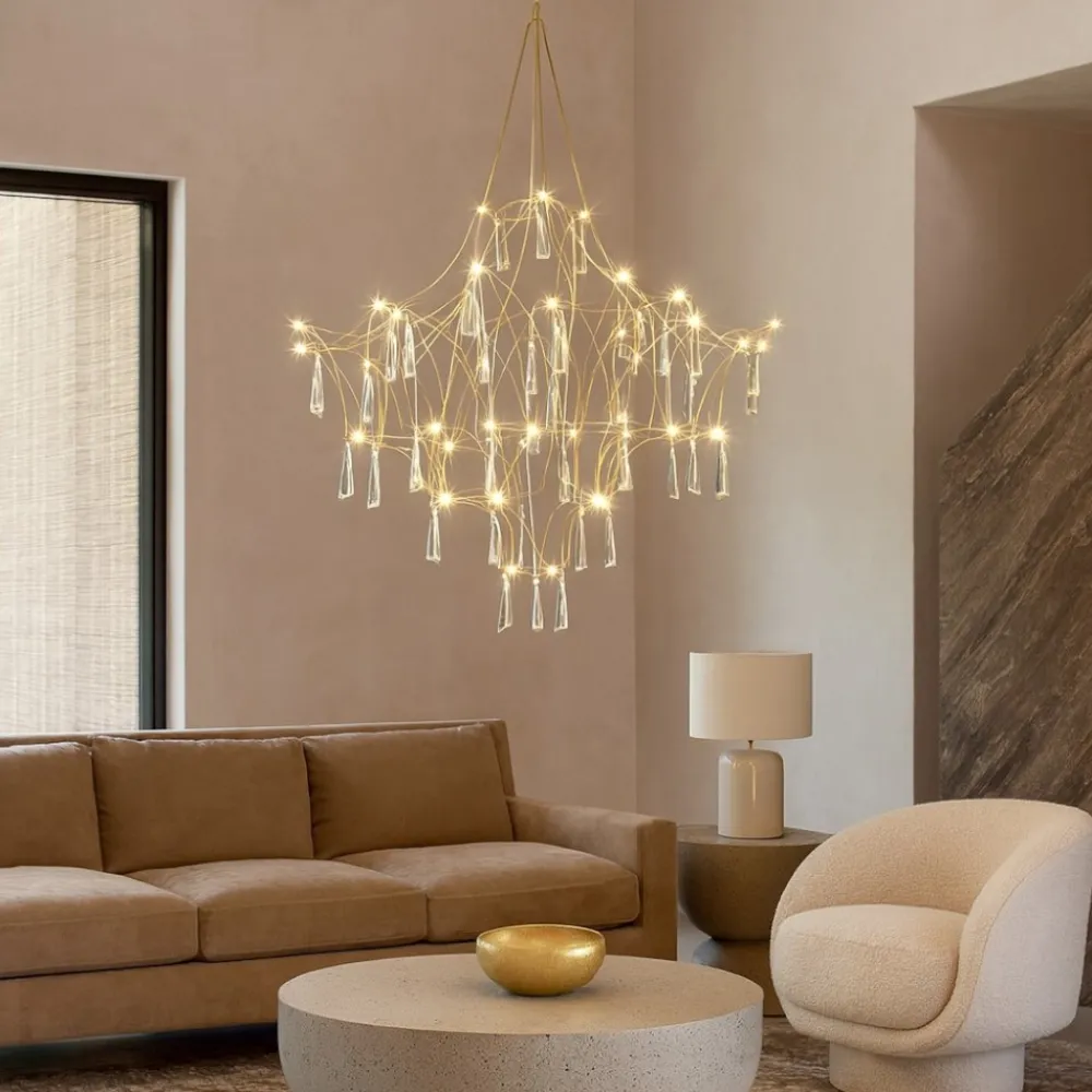 Lampadari Moderni-Selezionato da Mazzolaluce Lampadario design elegance con cristalli oro led 20w 3000k per salotto