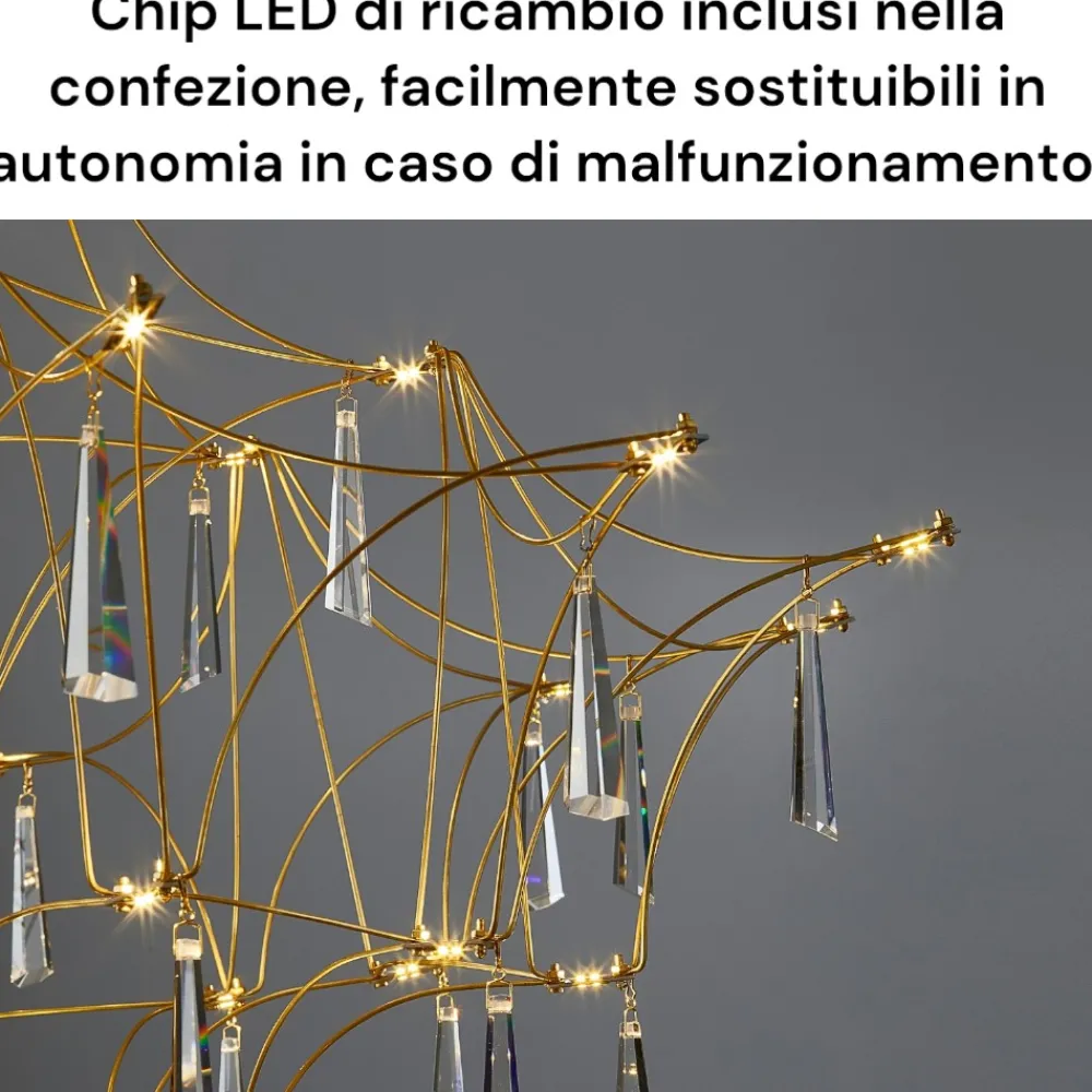 Lampadari Moderni-Selezionato da Mazzolaluce Lampadario design elegance con cristalli oro led 20w 3000k per salotto